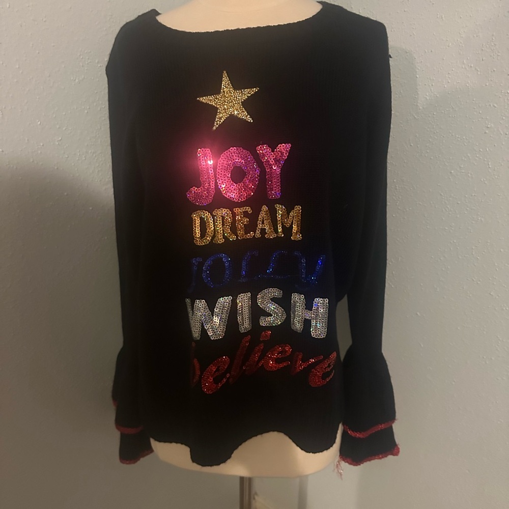 Holiday Time Black Sweater with Festive Glitter Accents